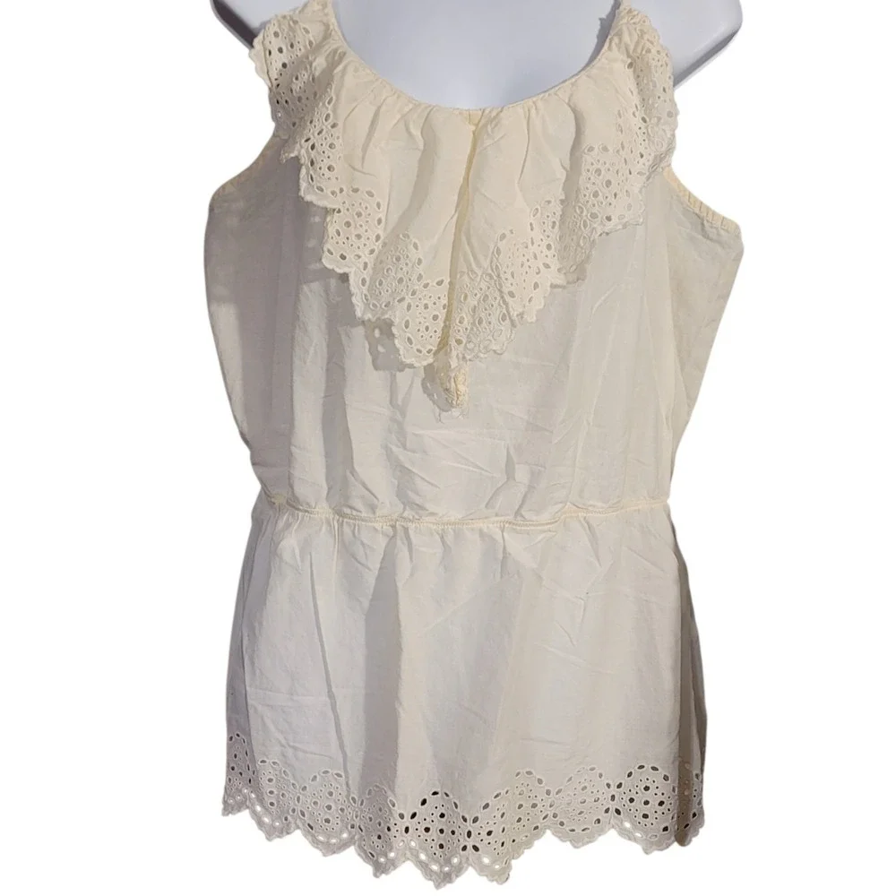 GAP Y2K White Babydoll Cami Top Size XL Ruffle Boho Clean Girl India Cotton